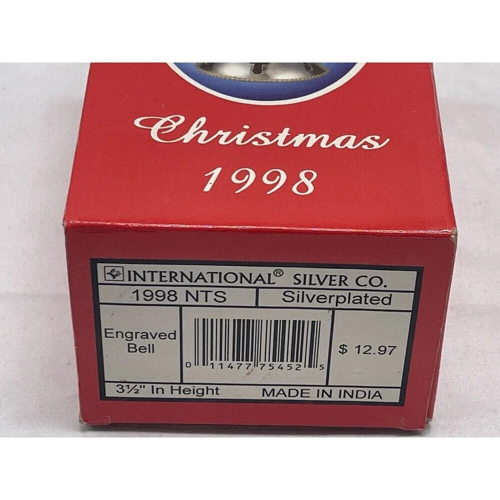 VINTAGE International Silver Co Silverplated Christmas Bell 4” Ornament. 1998